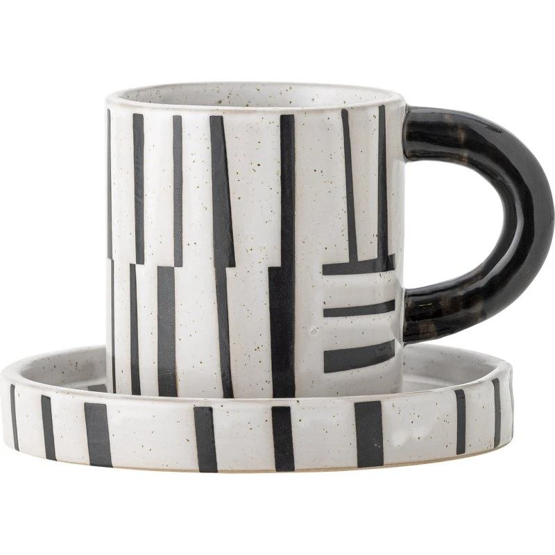 Bloomingville Frankie kop m. underkop 30 cl – sort/hvid stentøj