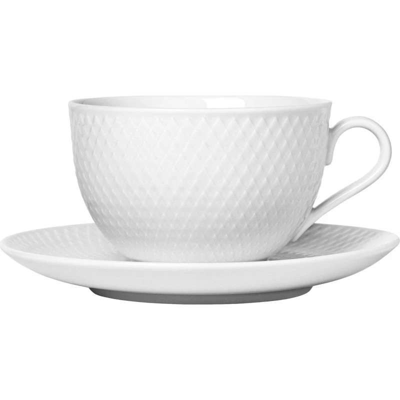 Lyngby Porcelæn Rhombe tekop med underkop, 39 cl - hvid