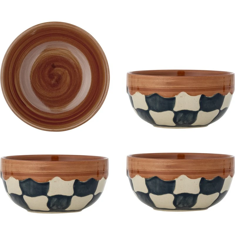 Bloomingville Check skåle, 4 stk. blå stentøj