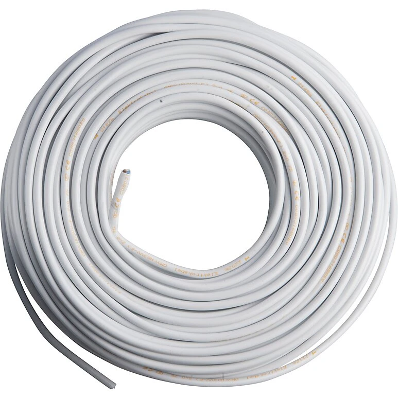 E-Line plastkabel rund 2x0,75mm H03VV-F 100 m, hvid