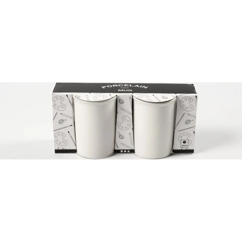 Hvide porcelænskrus m. hank 2 stk. (10 x 7,4 cm)