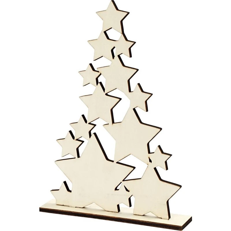 Træ-juletræ med stjerner H29,8 cm