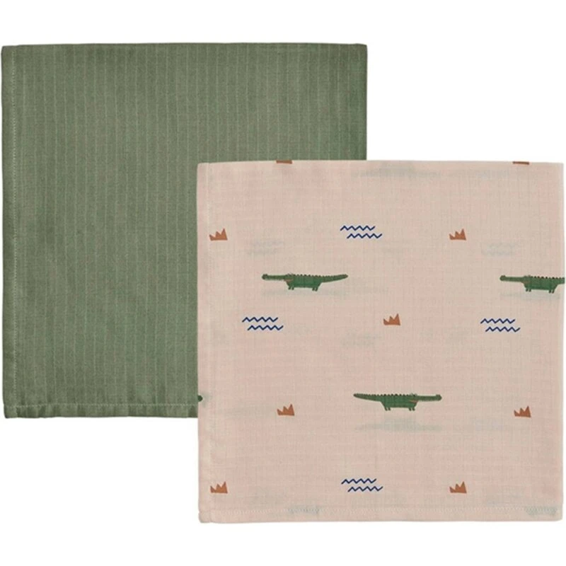 OYOY Crocodile Muslin Stofble 2-pak Beige/Olive Green 70x70