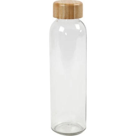 Glasvandflaske 500 ml med bambuslåg - klar