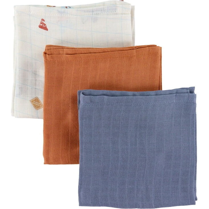 Sebra Stofbleer 3-pak 75x75 Busy Builders – Multi (øko)