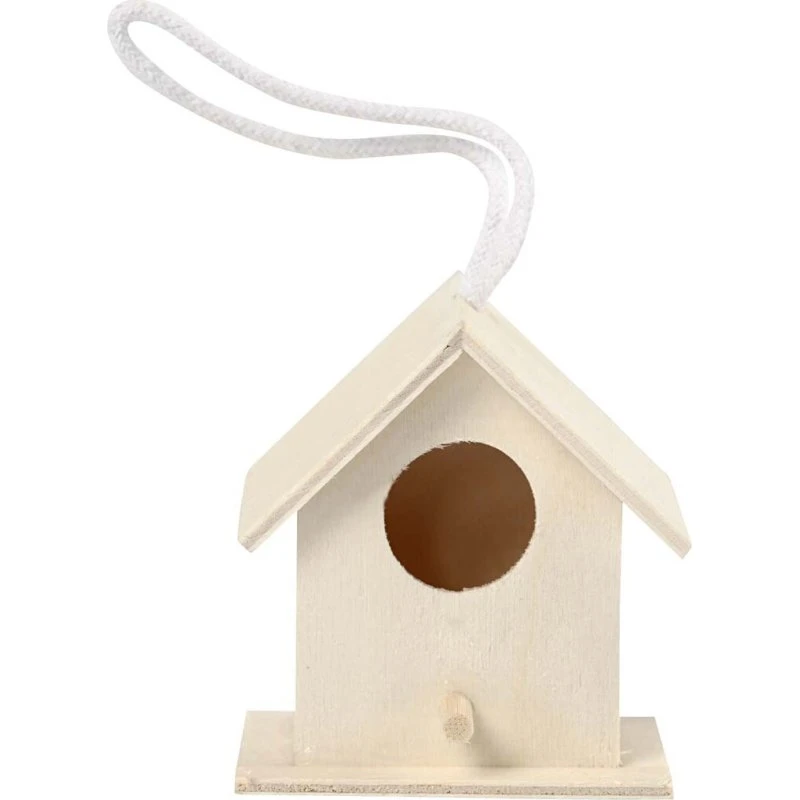 Fuglehus i træ 6x6 cm med ophæng - 1 stk