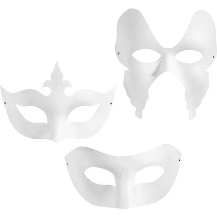 Mal-selv teatermasker 12 stk. – hvide, 3 design