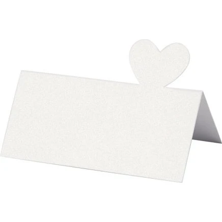 Bordkort med hjerte 8×8,5 cm hvid - 20 stk