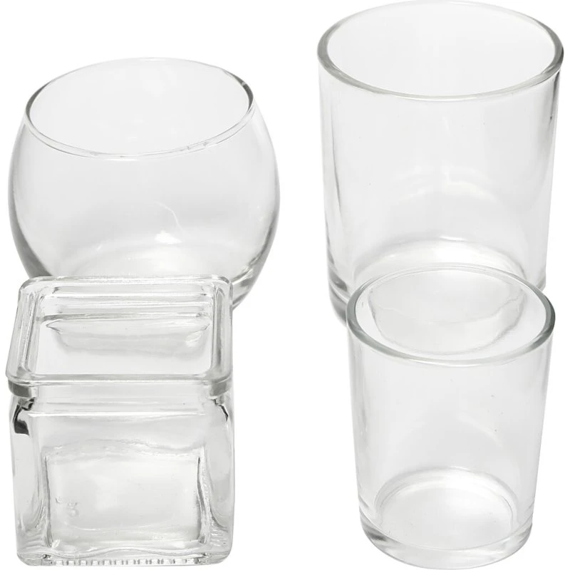 Fyrfadsstager i klart glas – 72 stk. assorteret