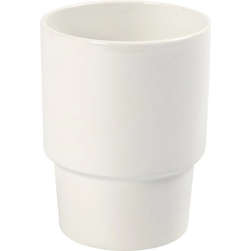 Hvidt glaseret porcelænskrus uden hank 11 x 8,5 cm
