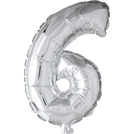 Sølv folieballon tal 6, 41 cm - 1 stk.