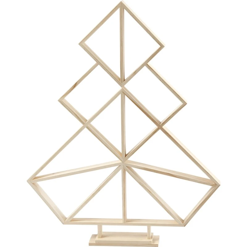 3D Juletræ i træ, 60x47 cm – Geometrisk dekoration
