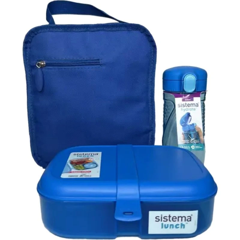 Sistema Lunchtime 3-pak blå – madkasse, drikkedunk & køletaske