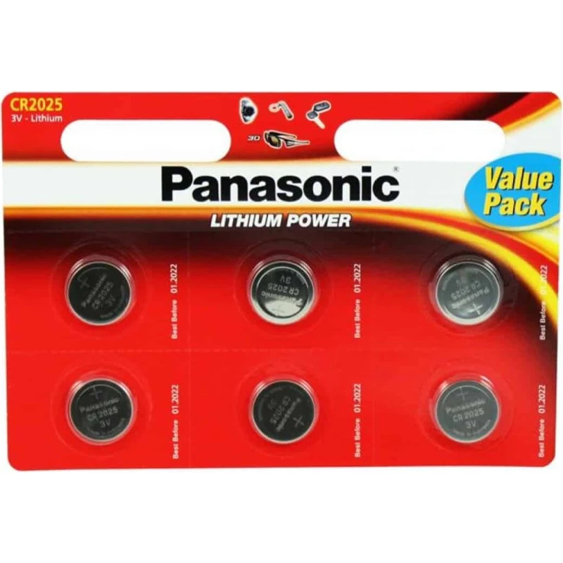 Panasonic CR2025 3V lithium knapcelle 6 stk.