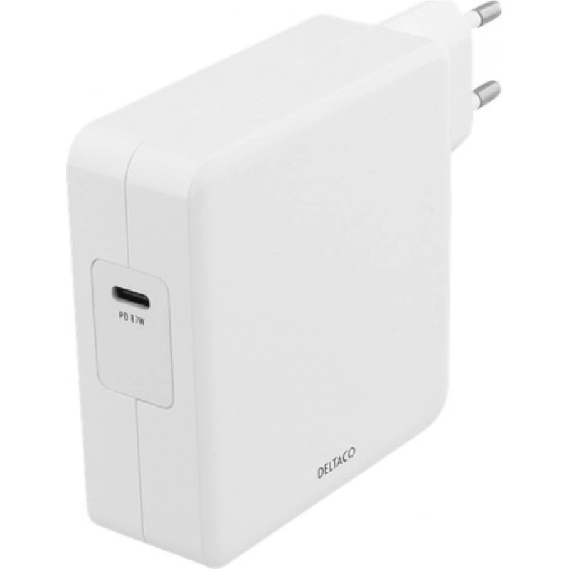Deltaco 87W USB-C PD notebook-oplader, hvid