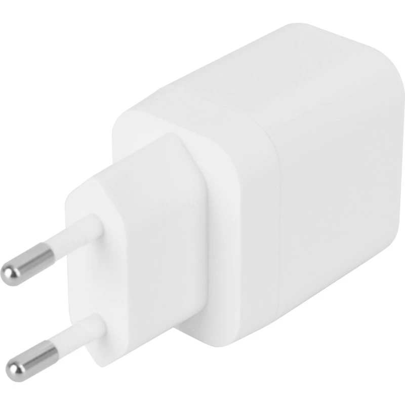 DELTACO 33W GaN USB-C PD + USB-A vægoplader, hvid