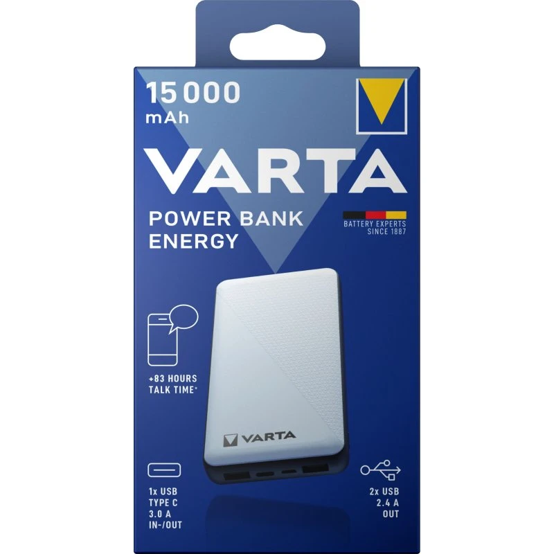 Varta Energy Powerbank 15000 mAh – 3-ports (2xUSB-A, USB-C)