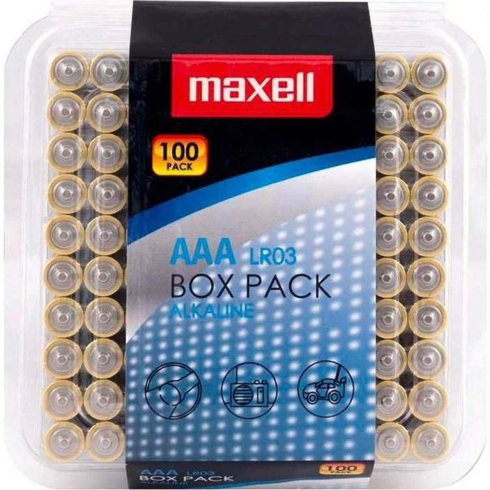 Maxell AAA (LR03) alkaliske batterier 1,5V – 100 stk.
