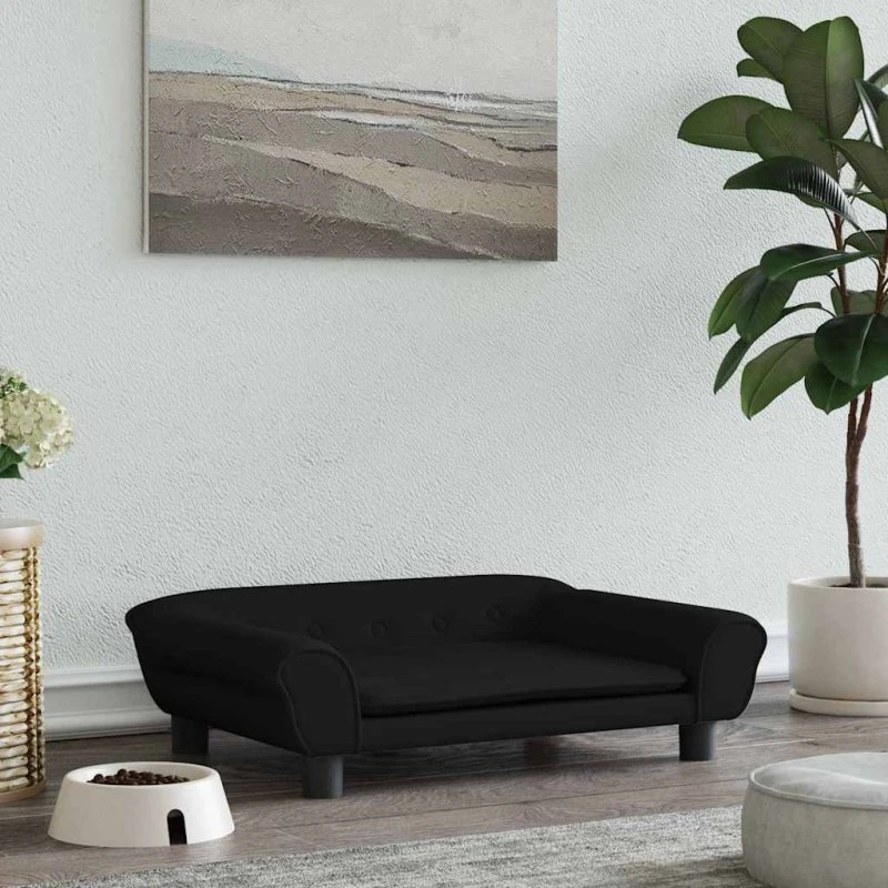 Hundeseng velour 70x48x22 cm – sort, polstret og robust