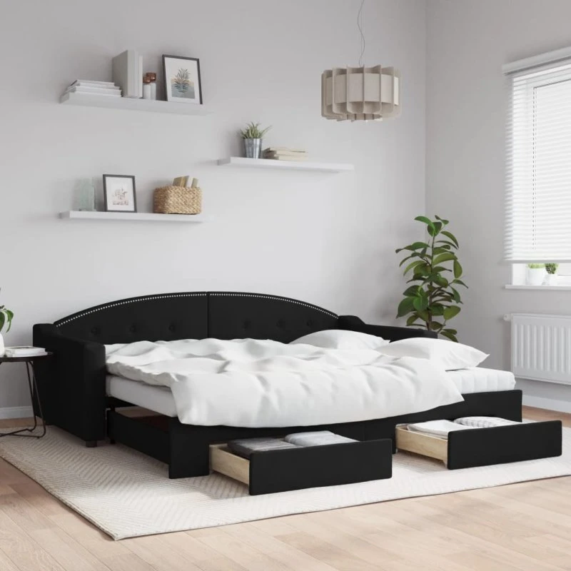 Daybed med udtræk og 2 skuffer 80x200 cm, sort stof