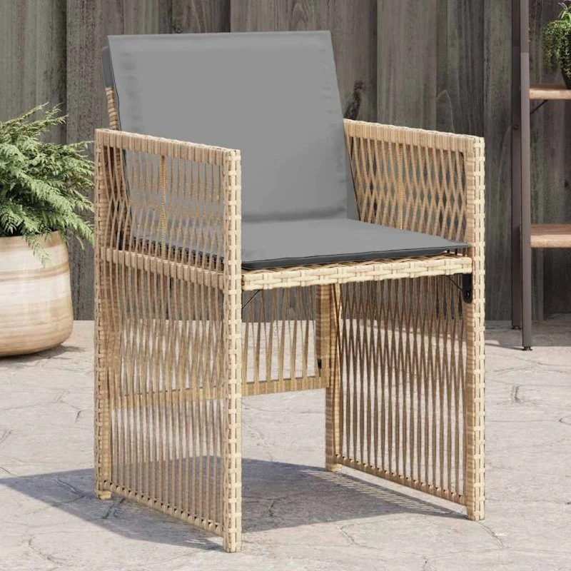 Havestole 4 stk. i polyrattan med hynder, blandet beige