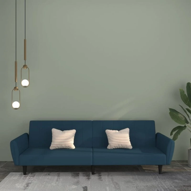 2-personers sovesofa i fløjl, blå