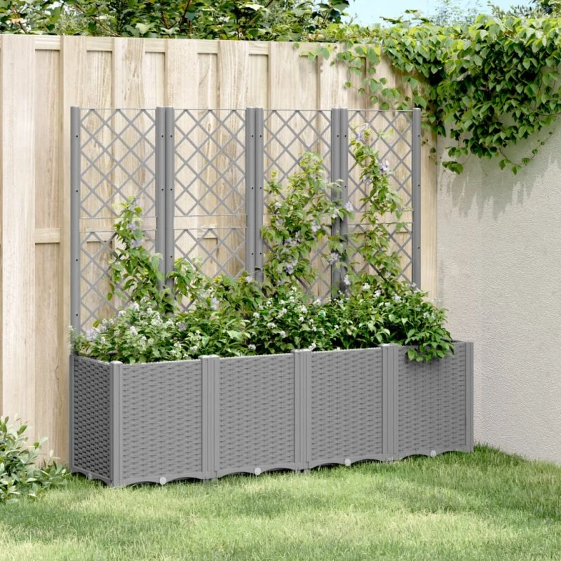 Plantekasse med espalier 160x40x140 cm - Lysegrå PP