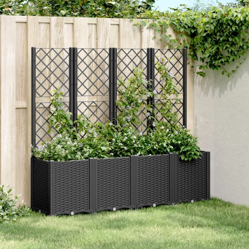 Plantekasse med espalier 160x40x140 cm - Sort PP