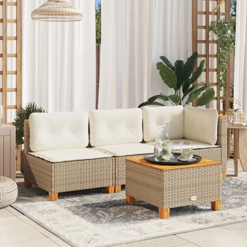 Havebord 55x55x36 cm i polyrattan og akacietræ - beige