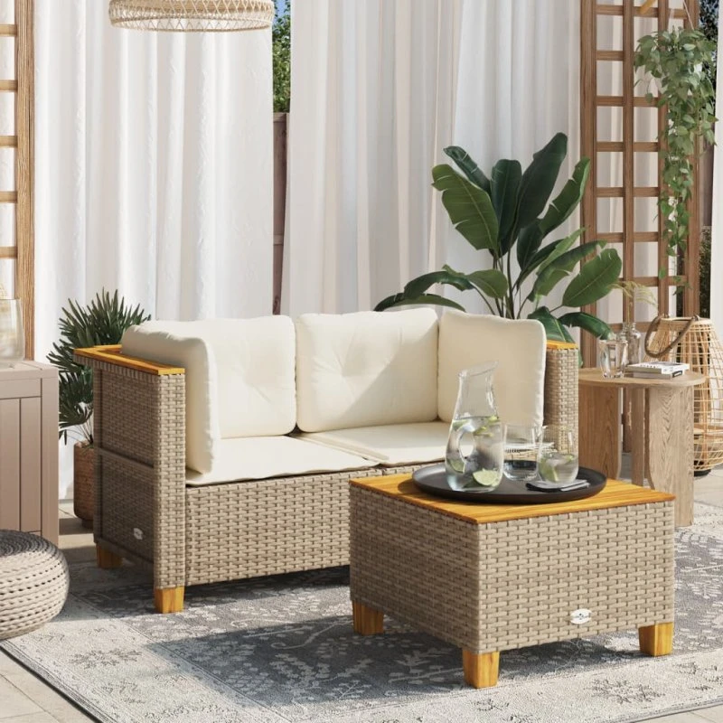 Hjørnemoduler til havesofa 2 stk. med hynder – beige polyrattan