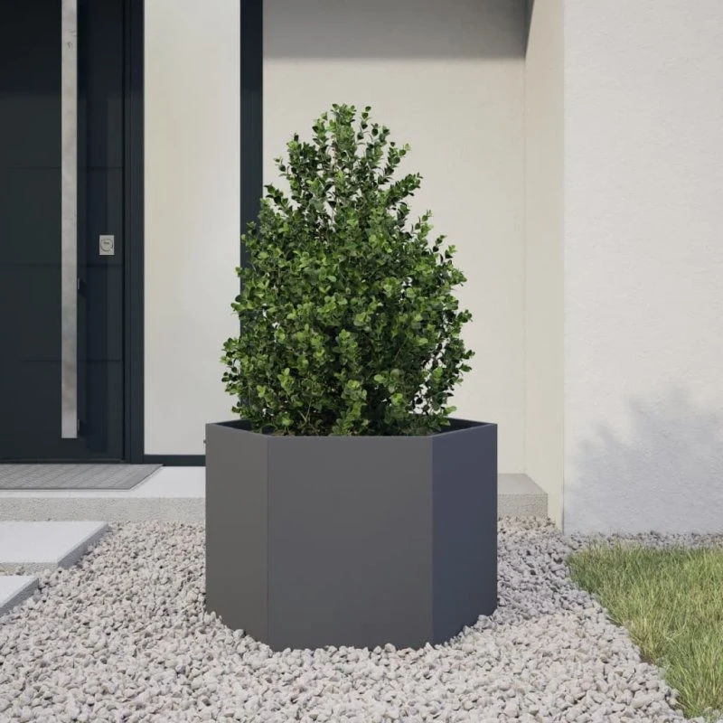 Plantekasse i stål, sekskantet 69x60x45 cm – Antracit