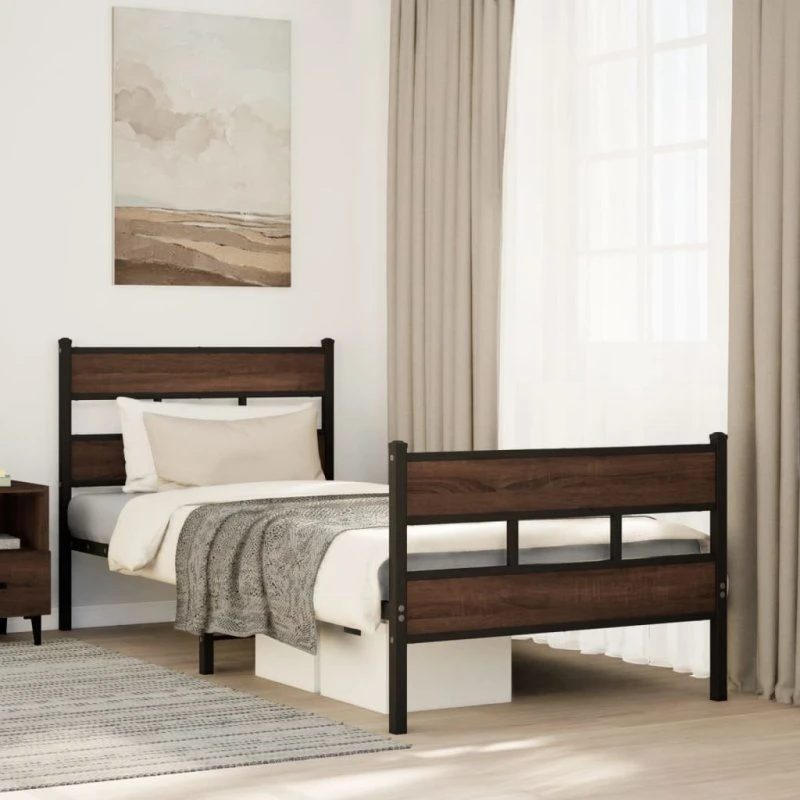 Sengeramme med sengegavl 90x190 cm – brun eg