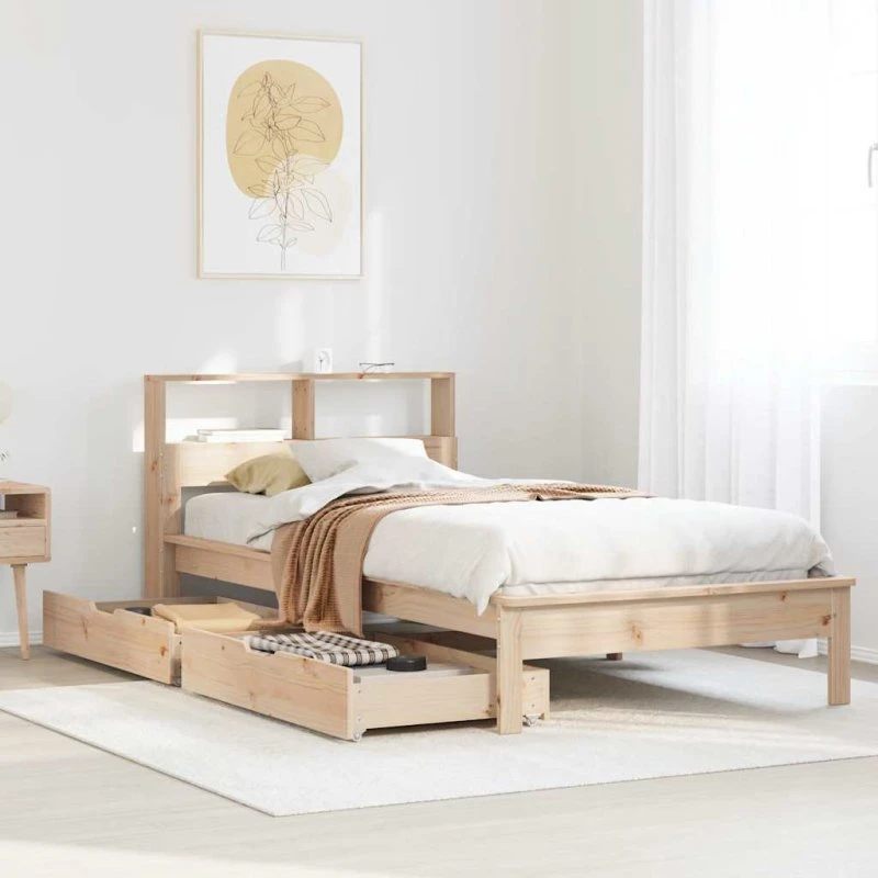 Seng med reol 90x200 cm i massivt fyrretræ (uden madras)