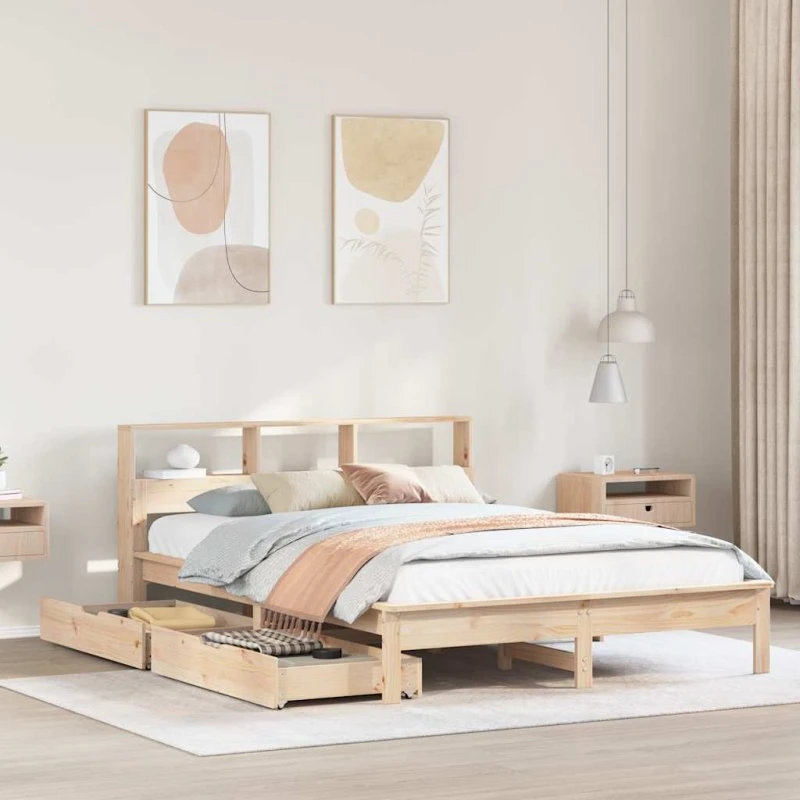 Seng med reol 120x190 cm i massivt fyrretræ