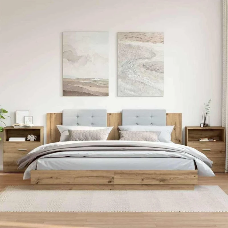 Sengeborde 2 stk. 50x32x60 cm i konstrueret træ (kunsteg)