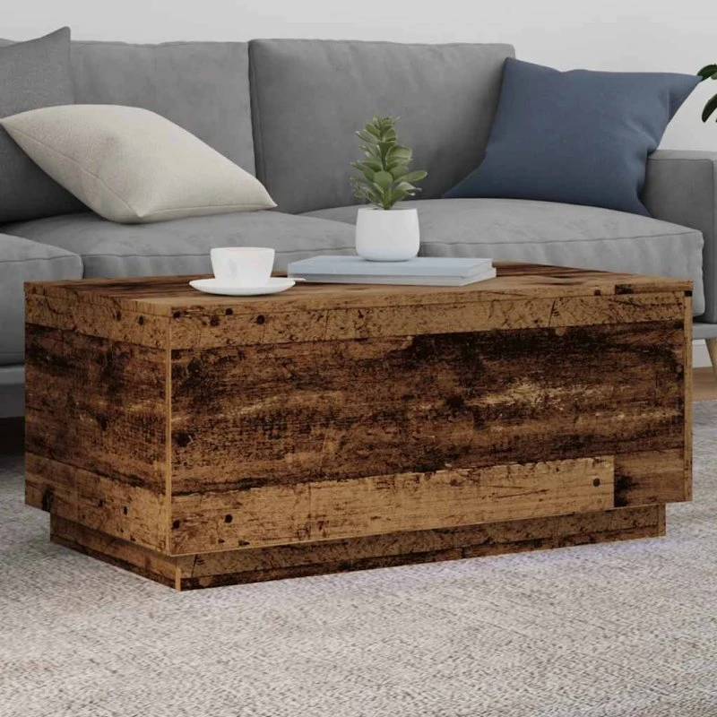 Sofabord m. LED-lys 90x50x40 cm – gammelt trælook