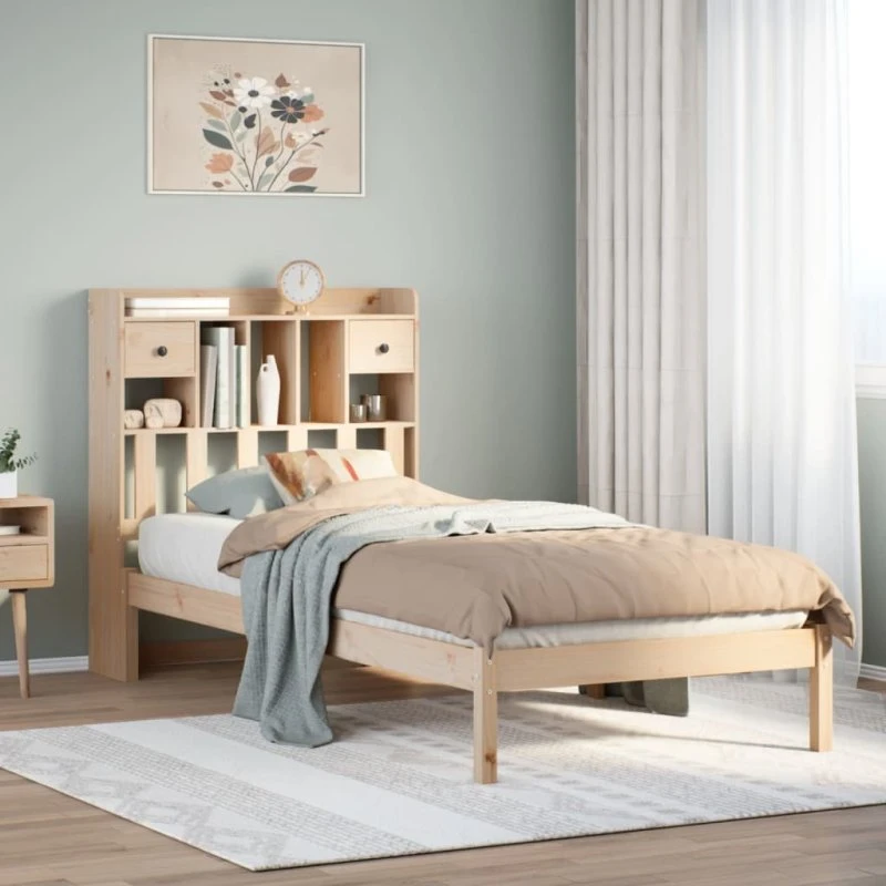 Seng med reol 90x200 cm i massivt fyrretræ (uden madras)