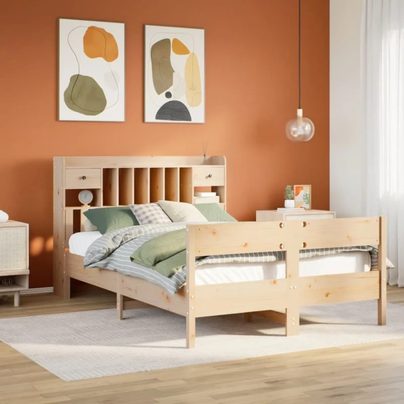 Seng med reol 140x190 cm i massivt fyrretræ (uden madras)
