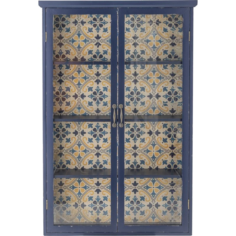 Hazem vitrineskab, blå fyrretræ - 2 glaslåger, 3 hylder