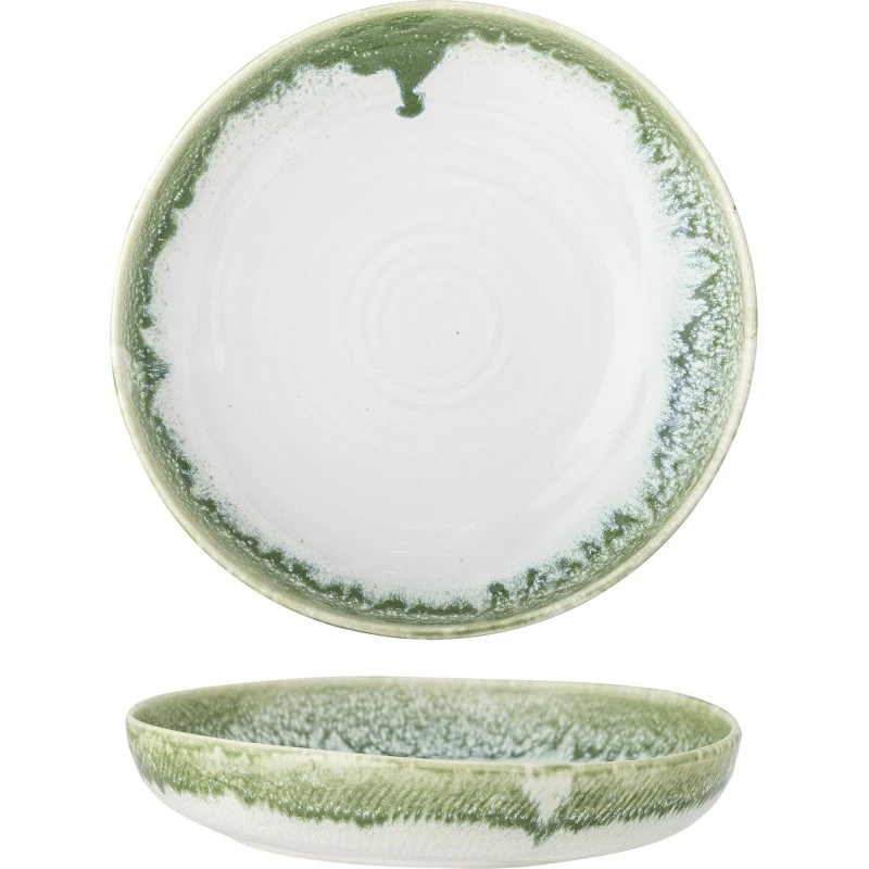 Prim rundt serveringsfad i grøn stentøj Ø25