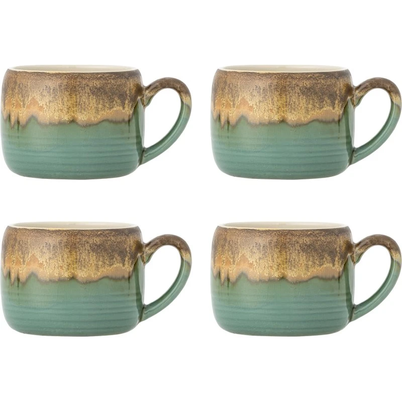 Bloomingville Sheen krus sæt 4 - grøn stentøj (D10,5xH8)