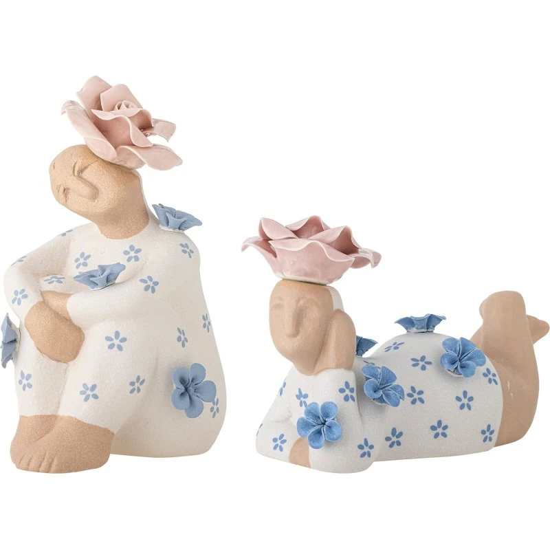 Bloomingville Floriella dekorationsfigurer, blå stentøj (sæt 2)