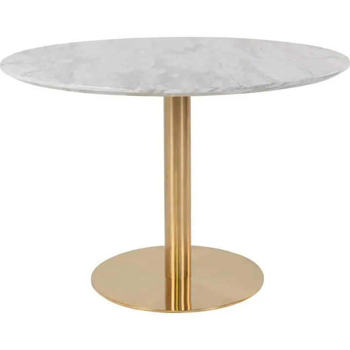 Bolzano rundt spisebord marmorlook Ø110 cm - hvid/messing