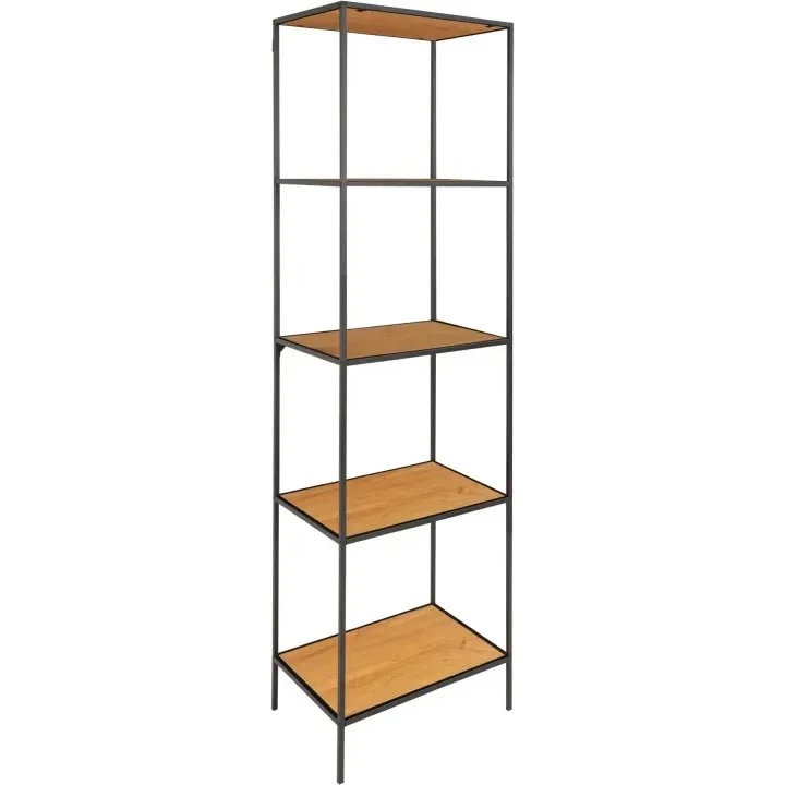 Vita reol med sort ramme og 5 hylder i egetræslook (51x36x170)
