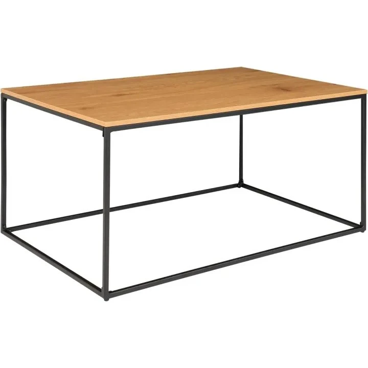 Vita sofabord i egetræslook med sort stålramme 90x60x45