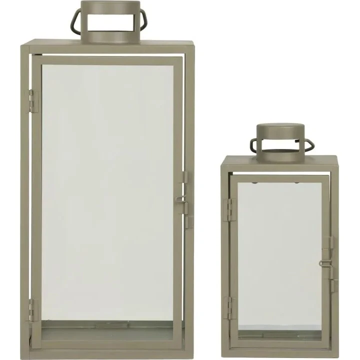 Corfu lanterne sæt 2 stk – grøn stål & glas, med håndtag