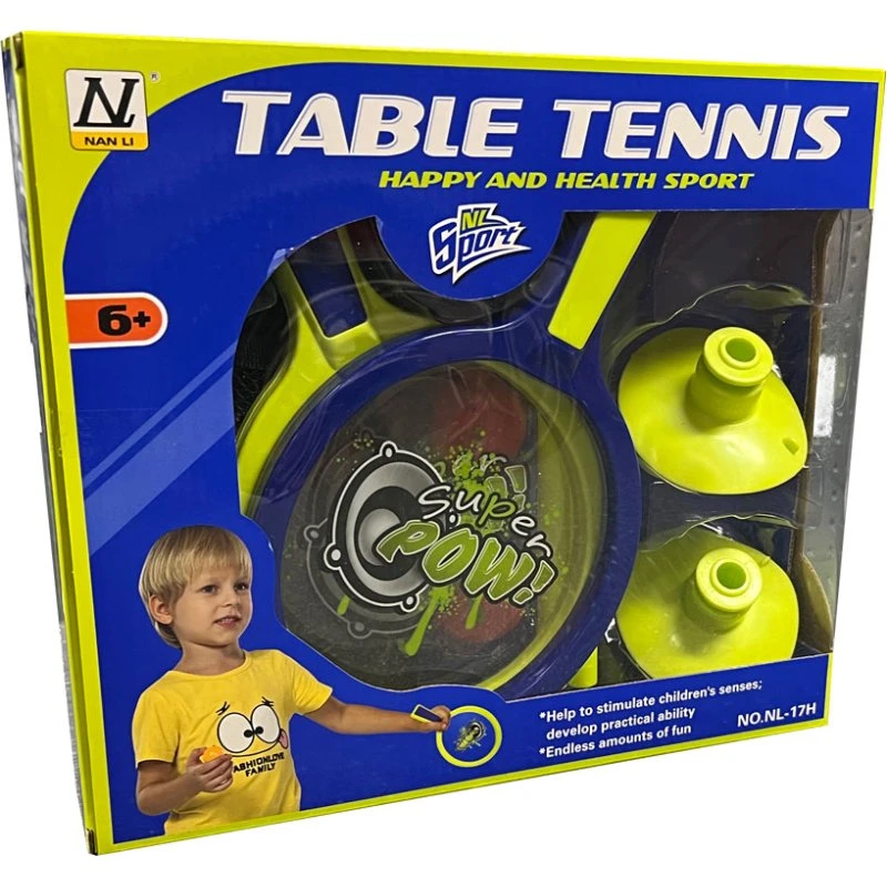 Bordtennissæt med bat, bolde og net (sugekopper)