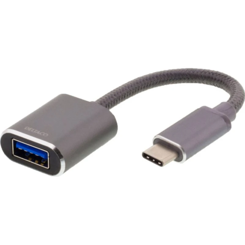 DELTACO USB-C til USB-A OTG adapter 11 cm – Space Grey