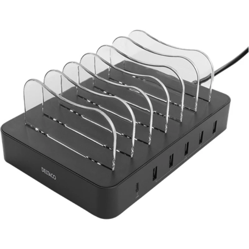 Deltaco DPS-0200 50W USB-opladehub (1xUSB-C PD, 5xUSB-A)