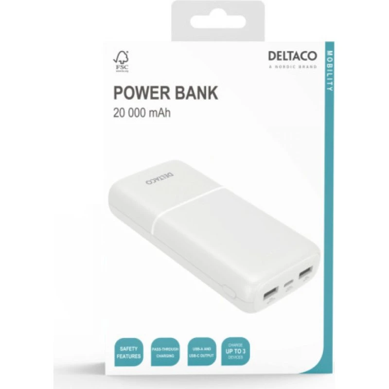 Deltaco PB-C1006 Powerbank 20.000 mAh - Hvid